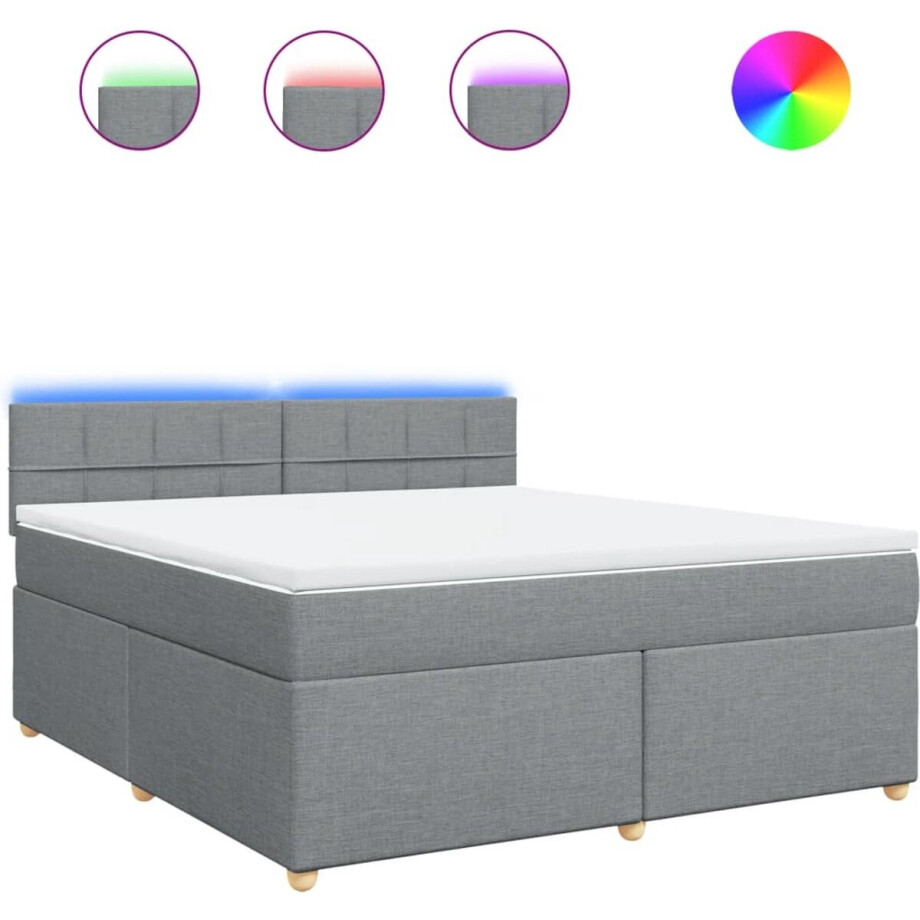 vidaXL - Boxspring - met - matras - stof - lichtgrijs - 180x200 - cm afbeelding 1