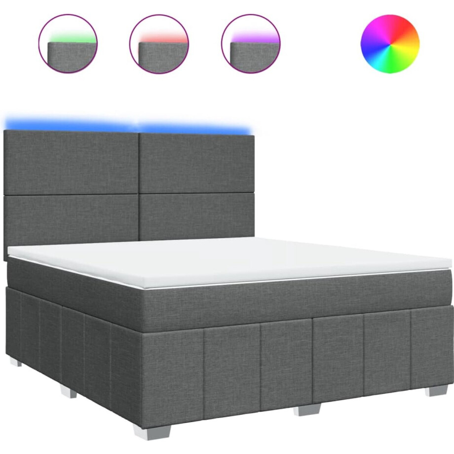 vidaXL - Boxspring - met - matras - stof - donkergrijs - 180x200 - cm vidaXL - Boxspring - met - matras - stof - donkergrijs - 180x200 - cm afbeelding 1