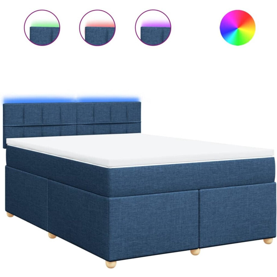 vidaXL - Boxspring - met - matras - stof - blauw - 140x190 - cm vidaXL - Boxspring - met - matras - stof - blauw - 140x190 - cm afbeelding 1