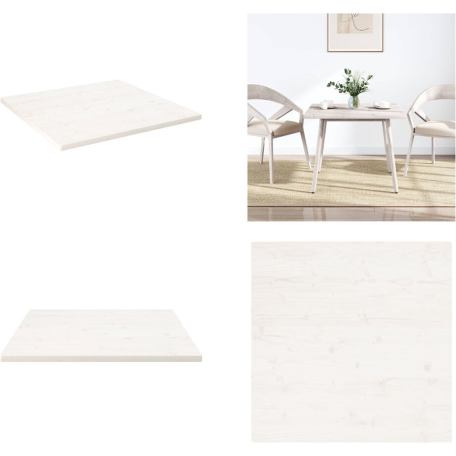 vidaXL Tafelblad vierkant 90x90x2,5 cm massief grenenhout wit - Tafelblad - Tafelbladen - Vervangend Tafelblad - Vervangend Houten Tafelblad afbeelding 1