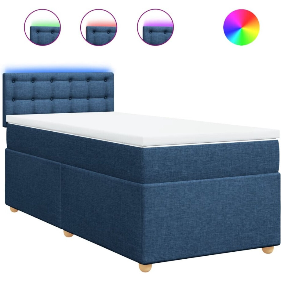 vidaXL - Boxspring - met - matras - stof - blauw - 100x200 - cm afbeelding 1