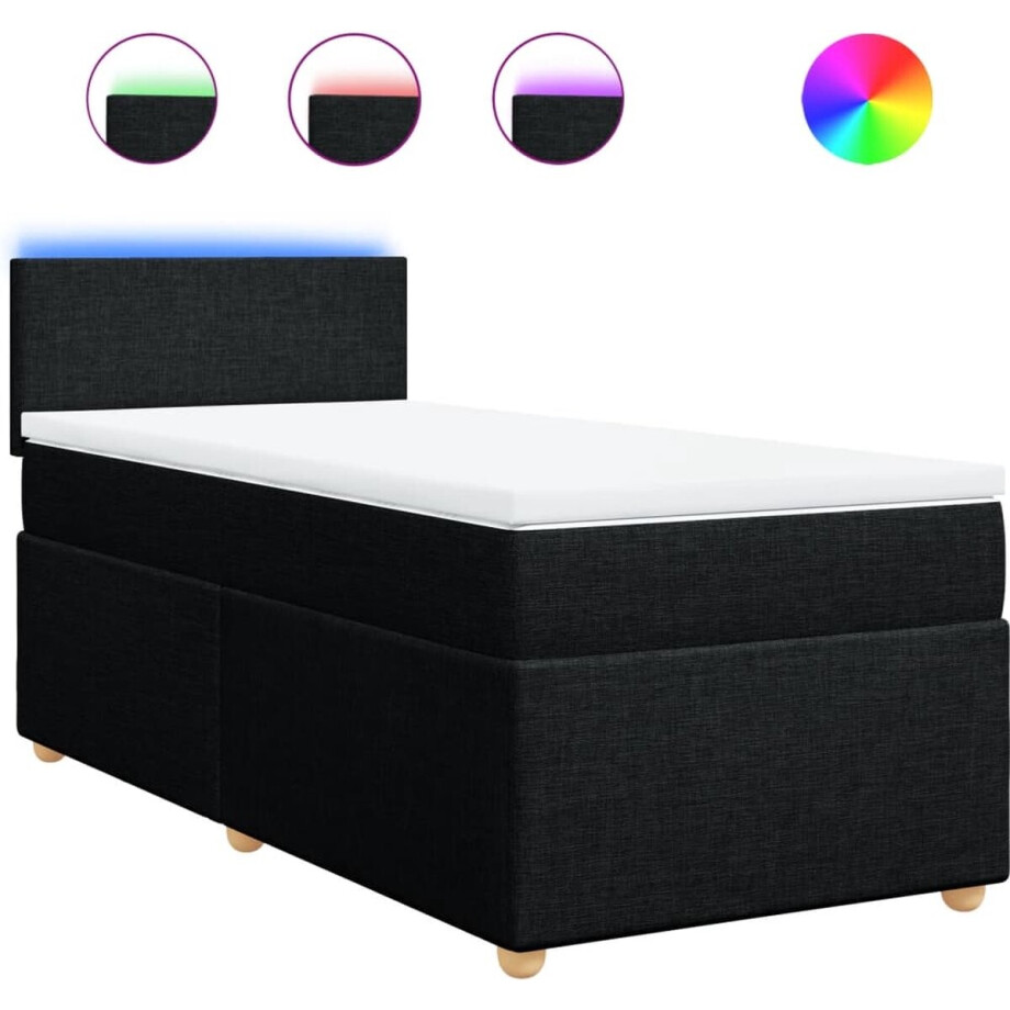 vidaXL - Boxspring - met - matras - stof - zwart - 80x200 - cm afbeelding 1