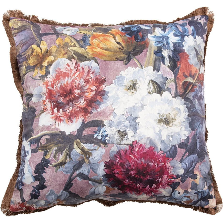 Clayre & Eef Sierkussen 45x45 cm Roze Wit Synthetisch Bloemen afbeelding 1