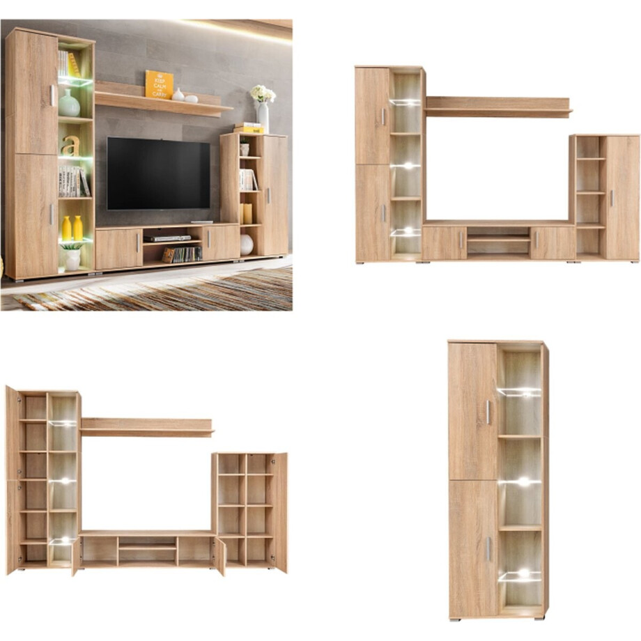 vidaXL Tv-wandmeubel met LED-verlichting Sonoma eiken - Tv-wandmeubel - Tv-wandmeubels - Tv-wandmeubelen - Tv-wandmeubilair vidaXL Tv-wandmeubel met LED-verlichting Sonoma eiken - Tv-wandmeubel - Tv-wandmeubels - Tv-wandmeubelen - Tv-wandmeubilair afbeelding 1