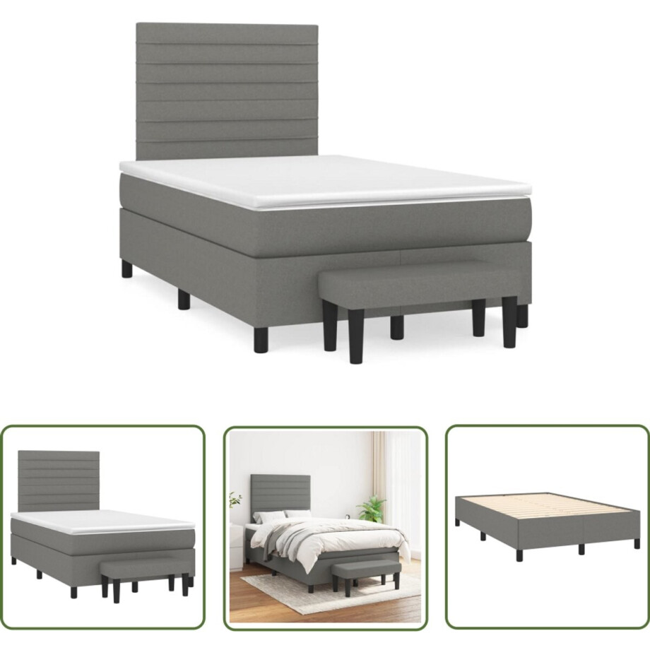 vidaXL Boxspringbed - Boxspring - Boxspring met matras stof donkergrijs 120x190 cm - Donkere Grijze Boxspring - Grijs Boxspring - Tweepersoons Boxspring afbeelding 1