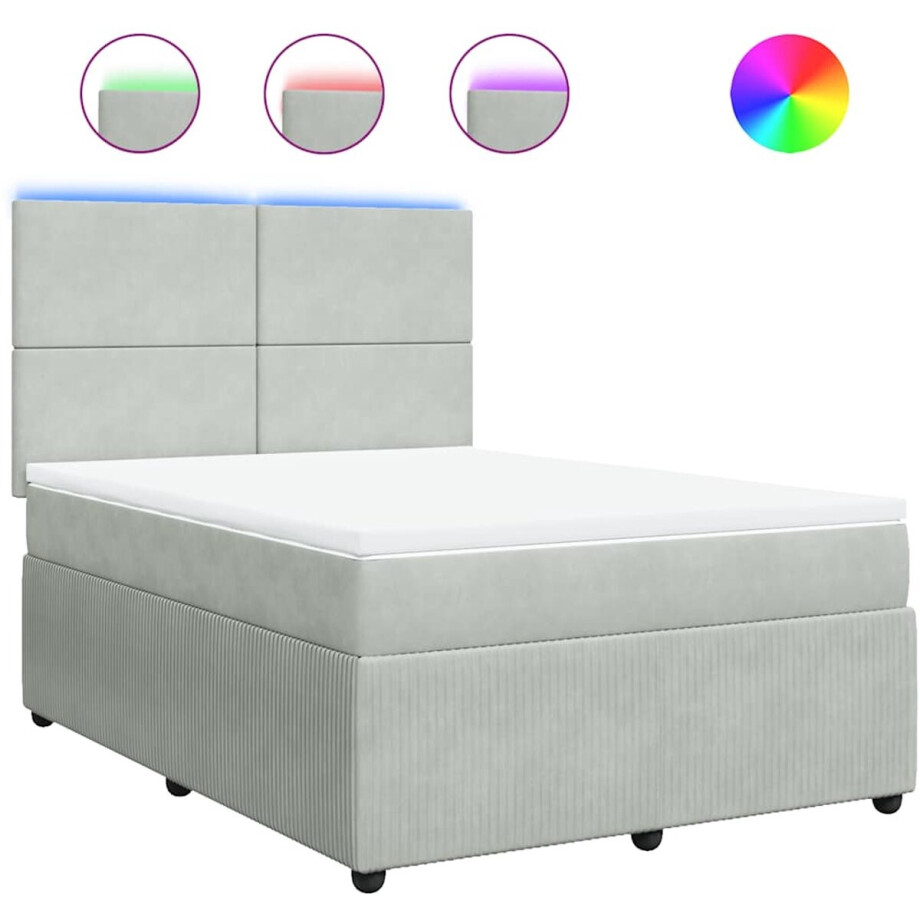 vidaXL - Boxspring - met - matras - fluweel - lichtgrijs - 140x200 - cm afbeelding 1