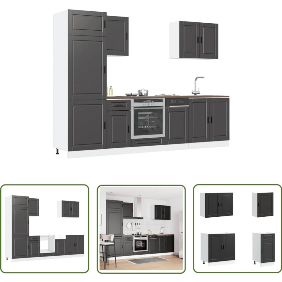 vidaXL - 7-delige - Keukenkastenset - Kalmar - bewerkt - hout - zwart afbeelding 1