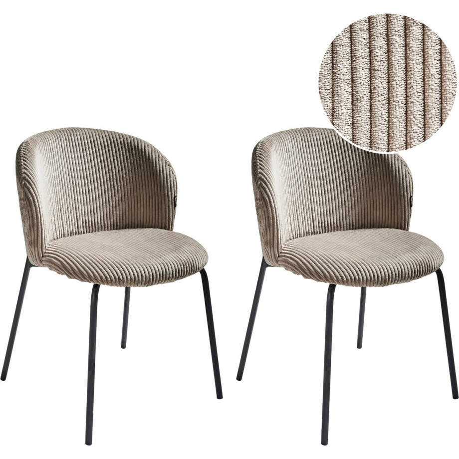 BELIANI MILES - Eetkamerstoel set van 2 - Taupe - Corduroy afbeelding 1