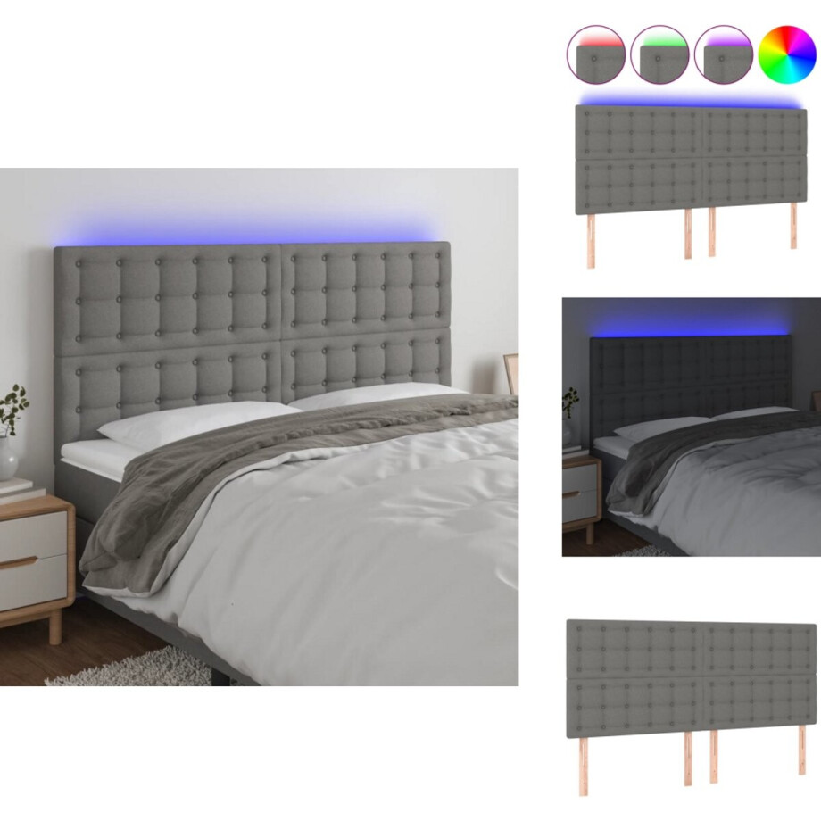 vidaXL Hoofdbord - Hoofdborden - Hoofdeinde - Houten Hoofdbord - Hoofdbord LED 160x5x118/128 cm stof donkergrijs afbeelding 1