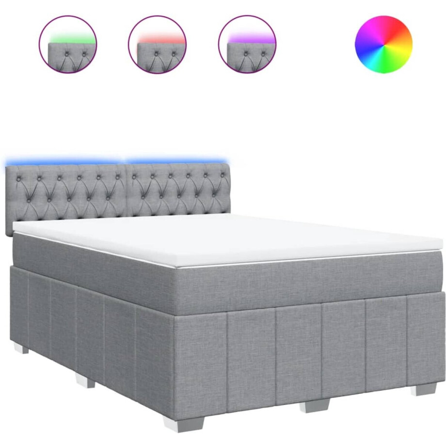 vidaXL - Boxspring - met - matras - stof - lichtgrijs - 140x200 - cm vidaXL - Boxspring - met - matras - stof - lichtgrijs - 140x200 - cm afbeelding 1