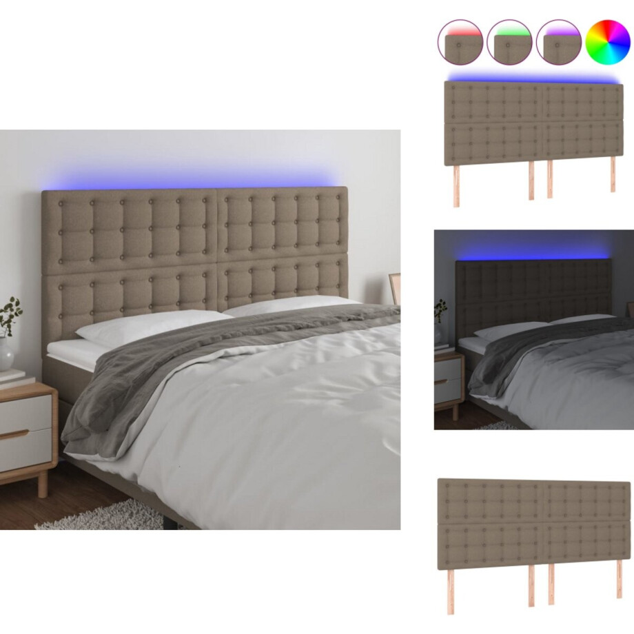 vidaXL Hoofdbord - Hoofdborden - Hoofdeinde - Houten Hoofdbord - Hoofdbord LED 160x5x118/128 cm stof taupe afbeelding 1