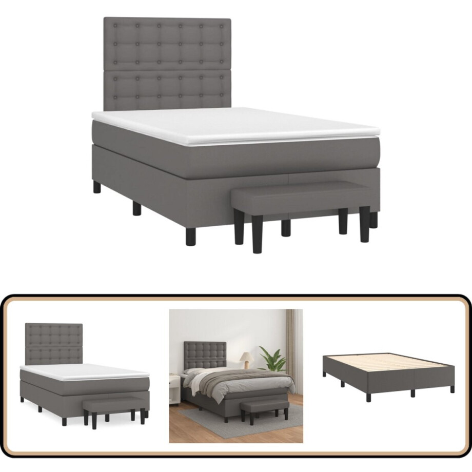 vidaXL Boxspring met matras kunstleer grijs 120x190 cm afbeelding 1