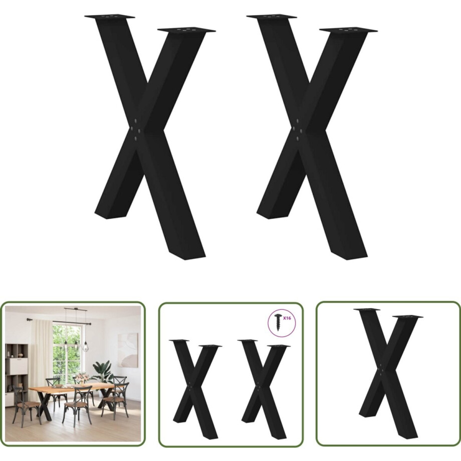 vidaXL Metalen Tafelpoten - Eettafelpoten - Eettafelpoten 2 st X-vormig 80x(72-73) cm staal zwart - X-vormige Tafelpoten - Eettafel Onderstel - Tafelondersteuning vidaXL Metalen Tafelpoten - Eettafelpoten - Eettafelpoten 2 st X-vormig 80x(72-73) cm staal zwart - X-vormige Tafelpoten - Eettafel Onderstel - Tafelondersteuning afbeelding 1