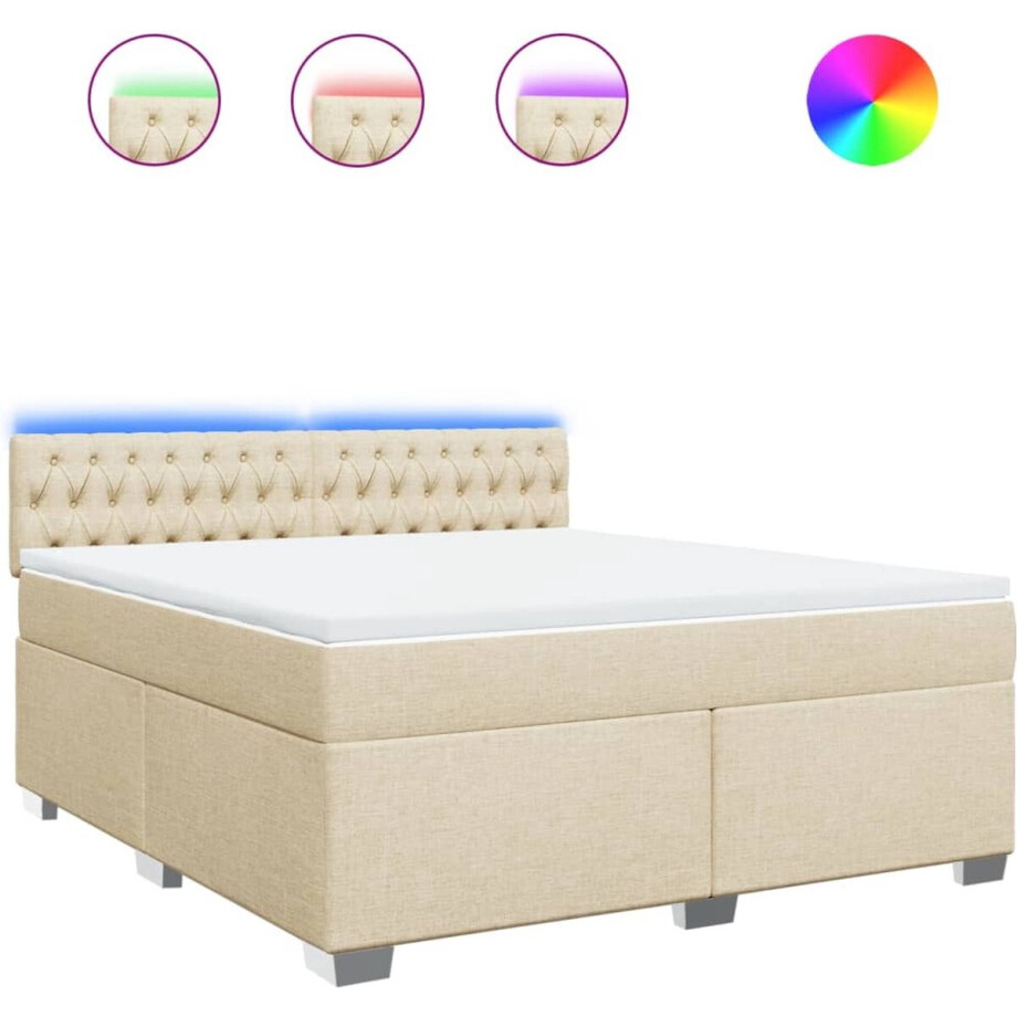 vidaXL - Boxspring - met - matras - stof - crèmekleurig - 180x200 - cm afbeelding 1