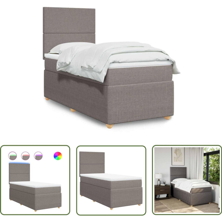 vidaXL Boxspringbed - Boxspring - Boxspring met matras stof taupe 100x200 cm - Matras - Pocketveringmatras - Led Verlichting afbeelding 1