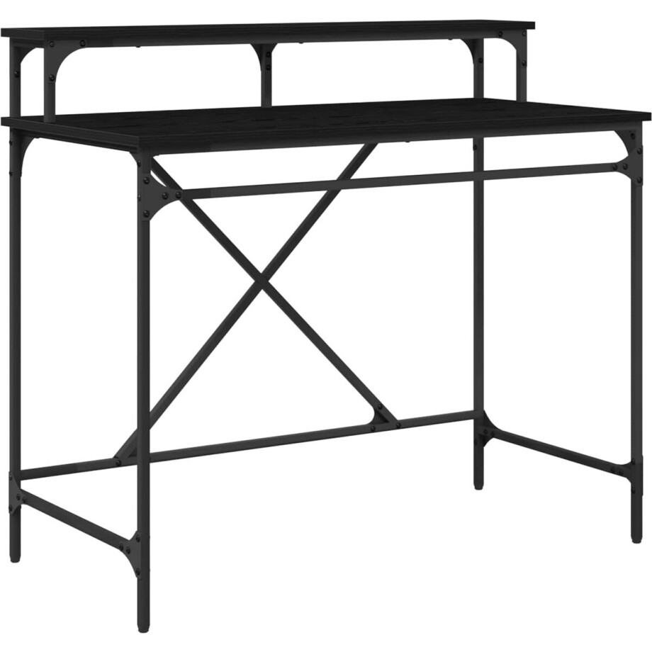 vidaXL - Bureau - Zwart - Eiken - 100 - x - 50 - x - 90 - cm - Bewerkt - hout afbeelding 1