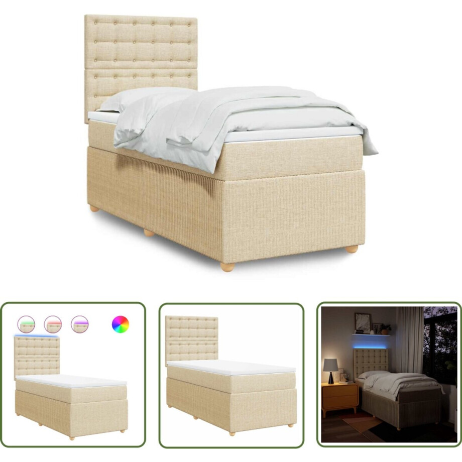 vidaXL Slaapcomfort - Boxspring - Boxspring met matras stof crèmekleurig 80x200 cm - Led Verlichting - Creme Kleur - Matras vidaXL Slaapcomfort - Boxspring - Boxspring met matras stof crèmekleurig 80x200 cm - Led Verlichting - Creme Kleur - Matras afbeelding 1