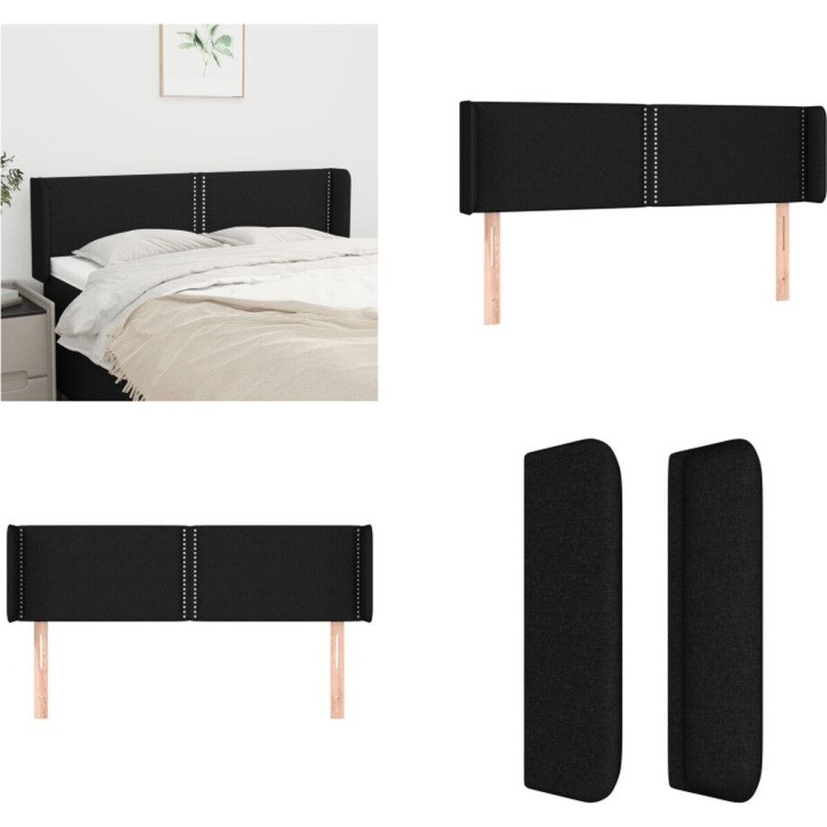 vidaXL Hoofdbord met randen 147x16x78/88 cm stof zwart - Hoofdbord - Hoofdborden - Hoofdeinde - Houten Hoofdbord afbeelding 1