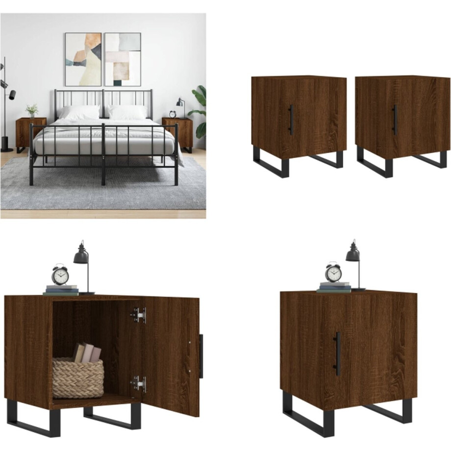 vidaXL Nachtkastjes 2 st 40x40x50 cm bewerkt hout bruin eikenkleur - Nachtkastje - Nachtkastjes - Bijzettafel - Wandkastje afbeelding 1
