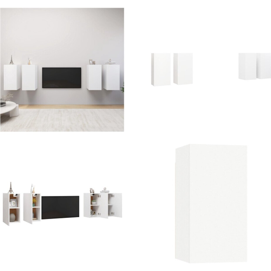 vidaXL Tv-meubelen 4 st 30,5x30x60 cm bewerkt hout wit - Tv-kast - Tv-kasten - Televisiekast - Televisiekasten afbeelding 1