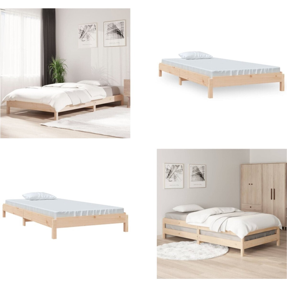 vidaXL Bed stapelbaar 90x190 cm massief grenenhout - Stapelbaar Bed - Stapelbare Bedden - Slaapmeubel - Bedframe afbeelding 1