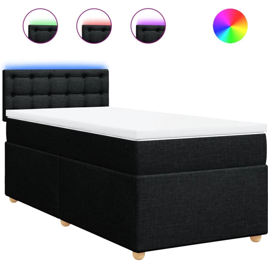 vidaXL - Boxspring - met - matras - stof - zwart - 90x190 - cm afbeelding 1
