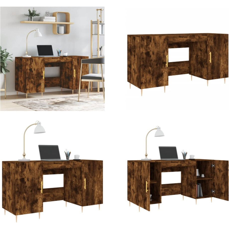 vidaXL - Bureau - 140x50x75 - cm - bewerkt - hout - gerookt - eikenkleurig afbeelding 1