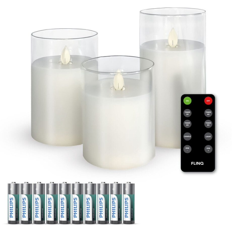 FlinQ LED Kaarsen met Bewegende Vlam in Smoked Glass - Inclusief Batterijen en Afstandsbediening met Timer en Dimfunctie - Nep Kaarsen met Flikkerende Vlam - Dinerkaarsen - 3 stuks - Transparant FlinQ LED Kaarsen met Bewegende Vlam in Smoked Glass - Inclusief Batterijen en Afstandsbediening met Timer en Dimfunctie - Nep Kaarsen met Flikkerende Vlam - Dinerkaarsen - 3 stuks - Transparant afbeelding 1