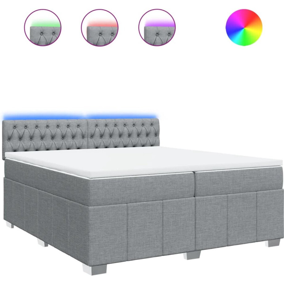 vidaXL - Boxspring - met - matras - stof - lichtgrijs - 200x200 - cm vidaXL - Boxspring - met - matras - stof - lichtgrijs - 200x200 - cm afbeelding 1