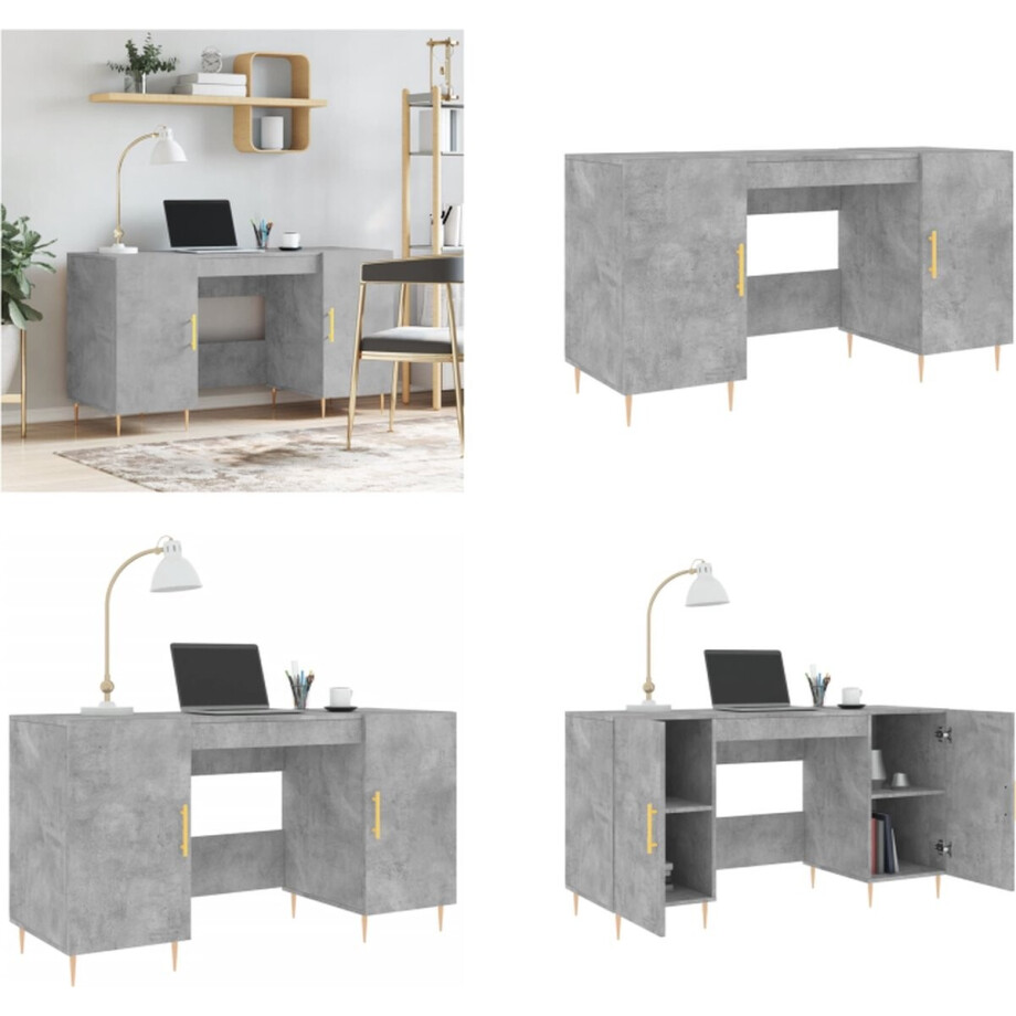vidaXL - Bureau - 140x50x75 - cm - bewerkt - hout - betongrijs afbeelding 1