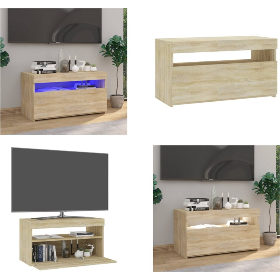 vidaXL - Tv-meubel - met - LED-verlichting - 75x35x40 - cm - sonoma - eikenkleurig vidaXL - Tv-meubel - met - LED-verlichting - 75x35x40 - cm - sonoma - eikenkleurig afbeelding 1