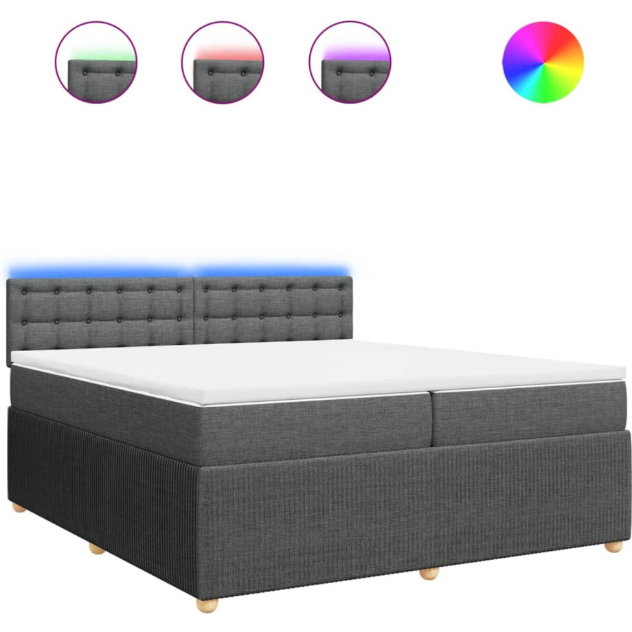 vidaXL - Boxspring - met - matras - stof - donkergrijs - 200x200 - cm vidaXL - Boxspring - met - matras - stof - donkergrijs - 200x200 - cm afbeelding 1