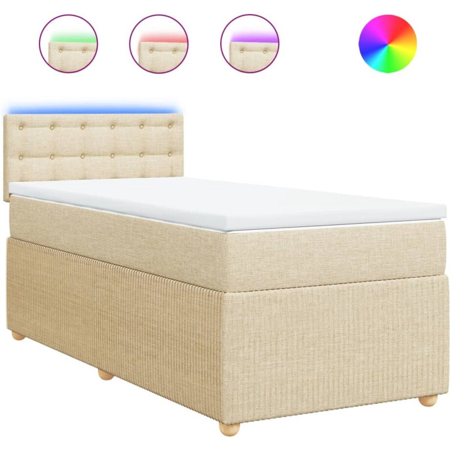 vidaXL - Boxspring - met - matras - stof - crèmekleurig - 90x200 - cm afbeelding 1
