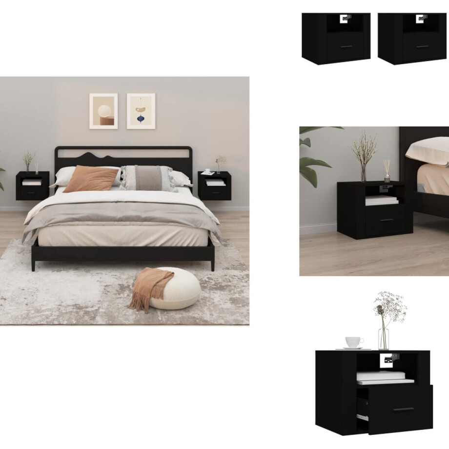 vidaXL Wandnachtkastje - Wandnachtkastjes - Wandgemonteerd Nachtkastje - Wandgemonteerd Bedkastje - Nachtkastjes 2 st wandgemonteerd 50x36x40 cm zwart vidaXL Wandnachtkastje - Wandnachtkastjes - Wandgemonteerd Nachtkastje - Wandgemonteerd Bedkastje - Nachtkastjes 2 st wandgemonteerd 50x36x40 cm zwart afbeelding 1