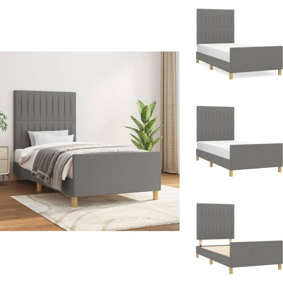 vidaXL Bedframe Met Hoofdeinde - Bedframes Met Hoofdeindes - Bed - Slaapmeubel - Bedframe zonder matras 100x200 cm stof donkergrijs afbeelding 1