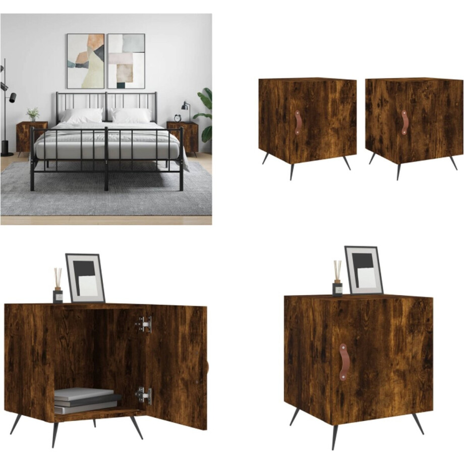 vidaXL Nachtkastjes 2 st 40x40x50 cm bewerkt hout gerookt eikenkleurig - Nachtkastje - Nachtkastjes - Bijzettafel - Wandkastje vidaXL Nachtkastjes 2 st 40x40x50 cm bewerkt hout gerookt eikenkleurig - Nachtkastje - Nachtkastjes - Bijzettafel - Wandkastje afbeelding 1