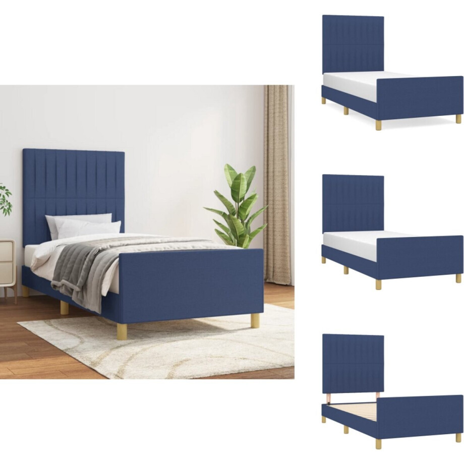 vidaXL Bedframe Met Hoofdeinde - Bedframes Met Hoofdeindes - Bed - Slaapmeubel - Bedframe zonder matras 100x200 cm stof blauw vidaXL Bedframe Met Hoofdeinde - Bedframes Met Hoofdeindes - Bed - Slaapmeubel - Bedframe zonder matras 100x200 cm stof blauw afbeelding 1