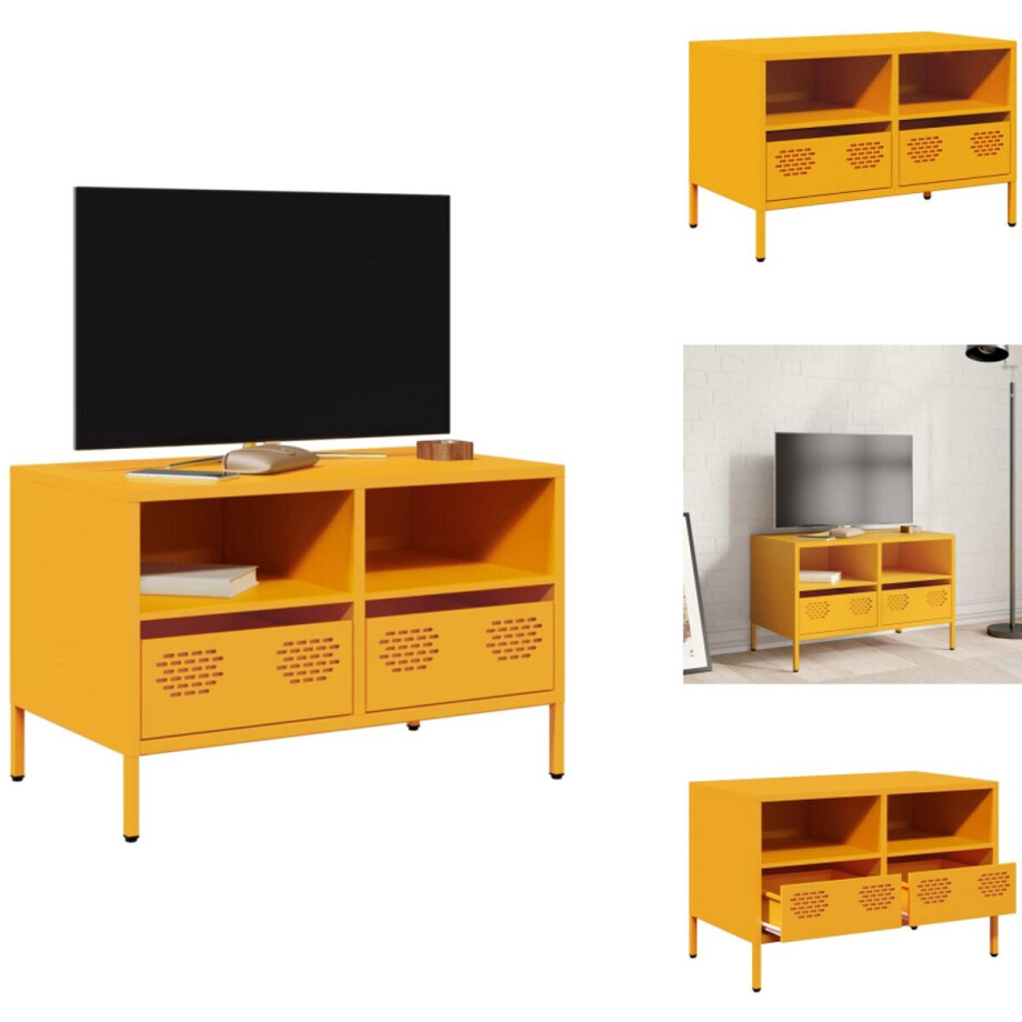 vidaXL Tv-meubel - Tv-meubelen - Tv Kast - Opbergkast - Tv-meubel 68x39x43,5 cm koudgewalst staal mosterdgeel afbeelding 1