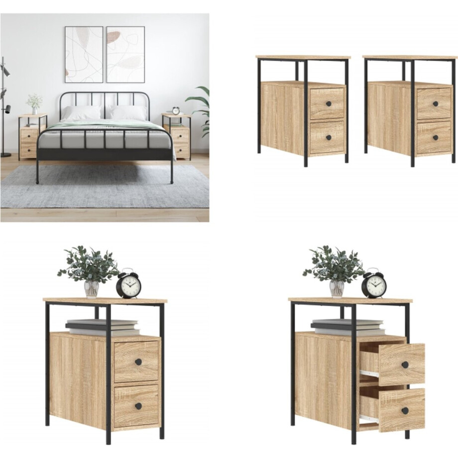 vidaXL Nachtkastjes 2 st 30x60x60 cm bewerkt hout sonoma eikenkleurig - Nachtkastje - Nachtkastjes - Kast - Slaapkamermeubel afbeelding 1