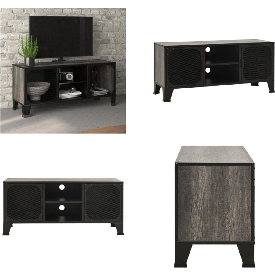 vidaXL - Tv-meubel - 105x36x47 - cm - metaal - en - MDF - grijs vidaXL - Tv-meubel - 105x36x47 - cm - metaal - en - MDF - grijs afbeelding 1
