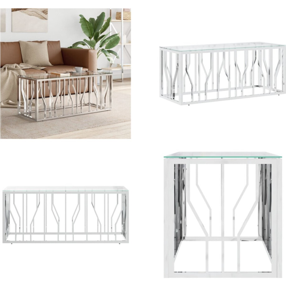 vidaXL Salontafel 110x45x45 cm roestvrij staal en glas - Salontafel - Salontafels - Bijzettafel - Banktafel afbeelding 1