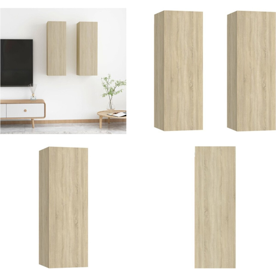 vidaXL - Tv-meubels - 2 - st - 30,5x30x90 - cm - bewerkt - hout - sonoma - eikenkleurig afbeelding 1