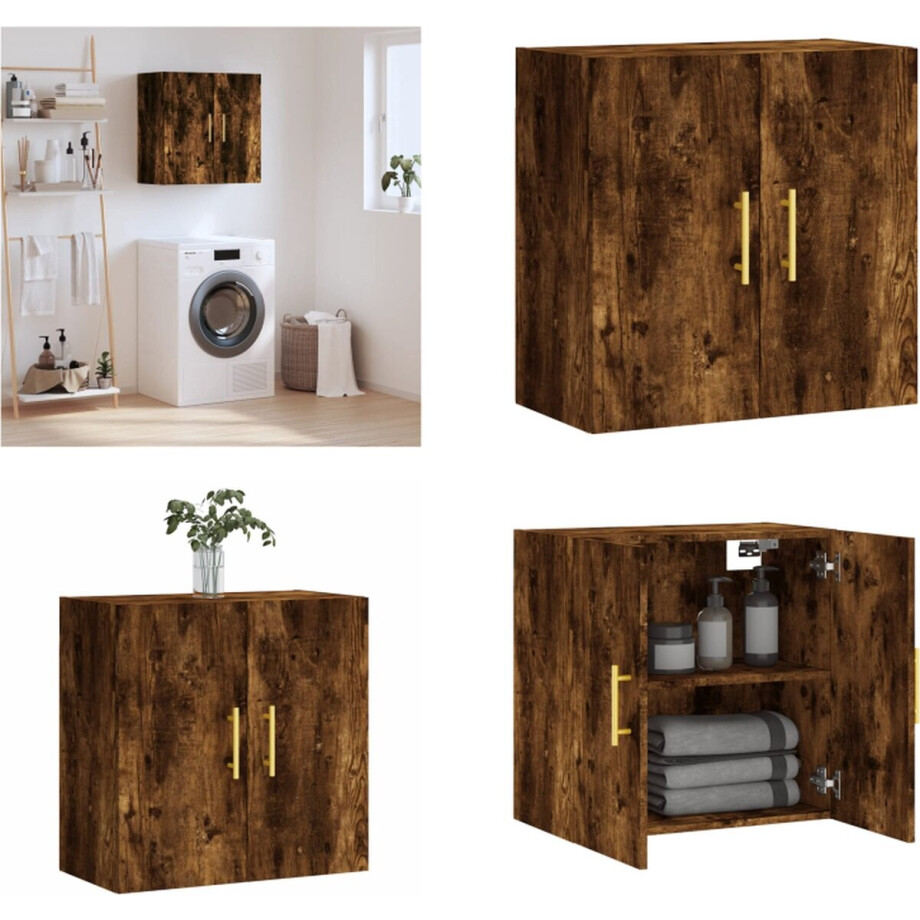 vidaXL - Wandkast - 60x31x60 - cm - bewerkt - hout - gerookt - eikenkleurig vidaXL - Wandkast - 60x31x60 - cm - bewerkt - hout - gerookt - eikenkleurig afbeelding 1