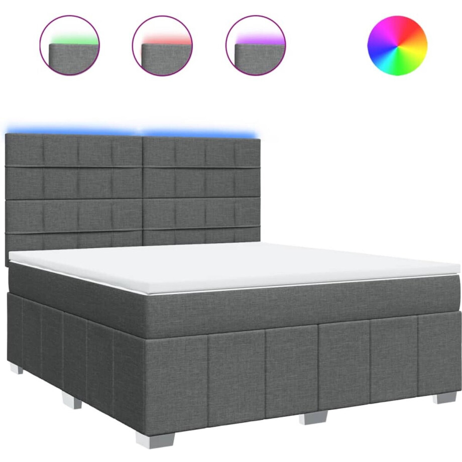 vidaXL - Boxspring - met - matras - stof - donkergrijs - 180x200 - cm afbeelding 1