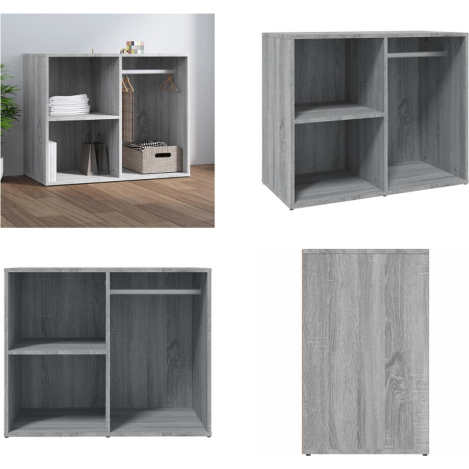 vidaXL Kledingkast 80x40x65 cm bewerkt hout grijs sonoma eikenkleur - Kledingkast - Kledingkasten - Sieradenkast - Kast afbeelding 1