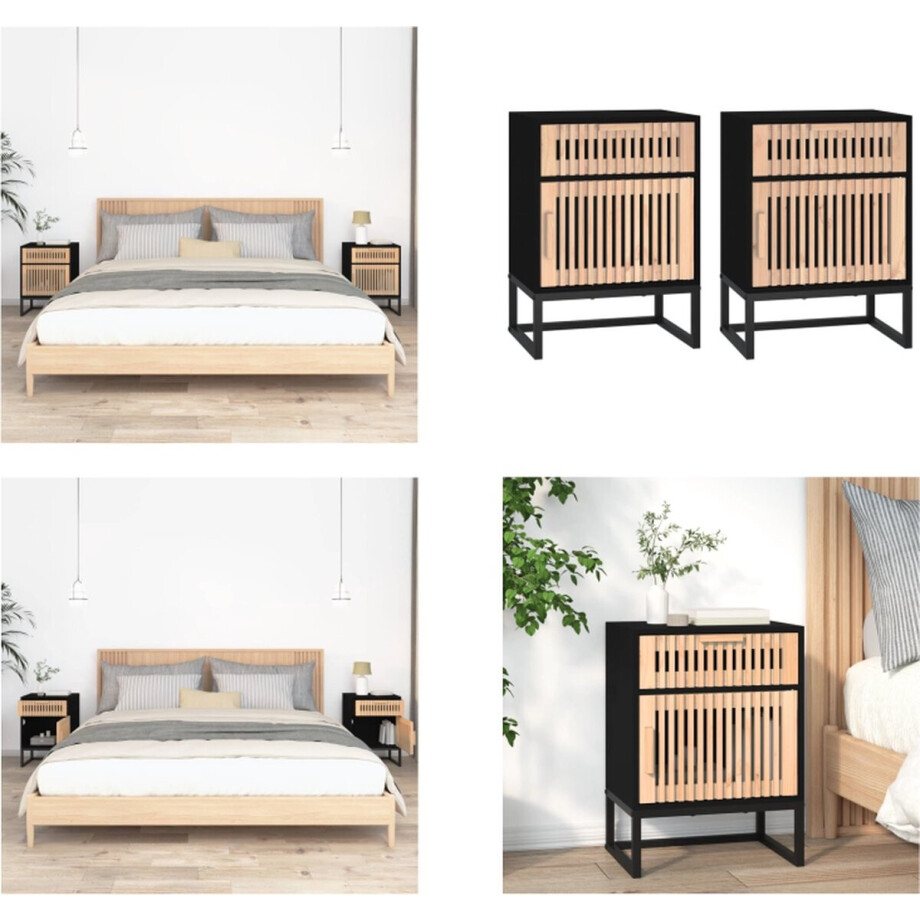 vidaXL Nachtkastjes 2 st 40x30x55,5 cm bewerkt hout en ijzer zwart - Nachtkastje - Nachtkastjes - Houten Nachtkastje - Telefoonkast vidaXL Nachtkastjes 2 st 40x30x55,5 cm bewerkt hout en ijzer zwart - Nachtkastje - Nachtkastjes - Houten Nachtkastje - Telefoonkast afbeelding 1