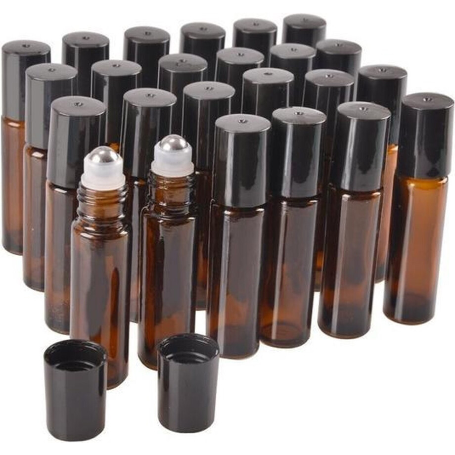 Rollerflesjes Glas 10ml Leeg 50 stuks - Roll-on, Bruin Glas Rollerflesje - Etherische Olie - Parfumrollers - RVS Bal afbeelding 1