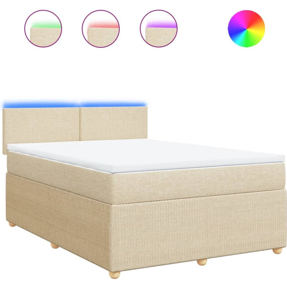 vidaXL - Boxspring - met - matras - stof - crèmekleurig - 160x200 - cm afbeelding 1