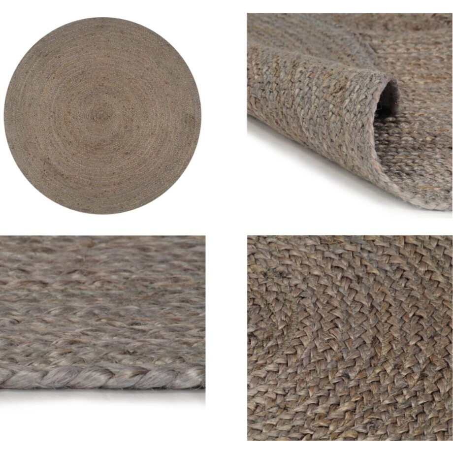 vidaXL Vloerkleed handgemaakt rond 90 cm jute grijs - Tapijt - Tapijten - Kleed - Kleden afbeelding 1