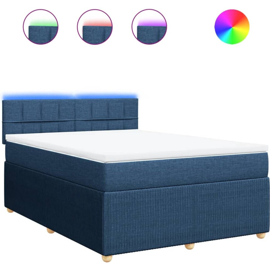 vidaXL - Boxspring - met - matras - stof - blauw - 160x200 - cm afbeelding 1
